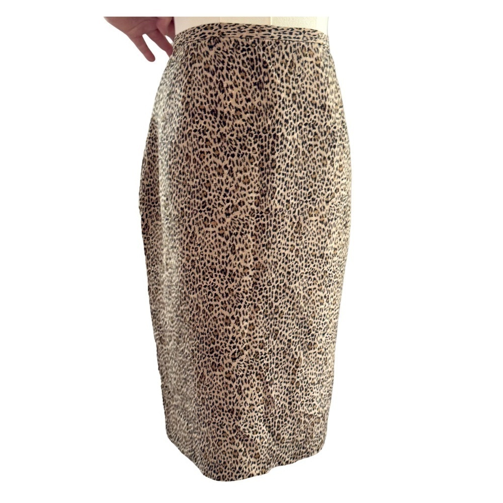 Vintage Silk Leopard Animal Print Office Siren Pencil Skirt Size 12